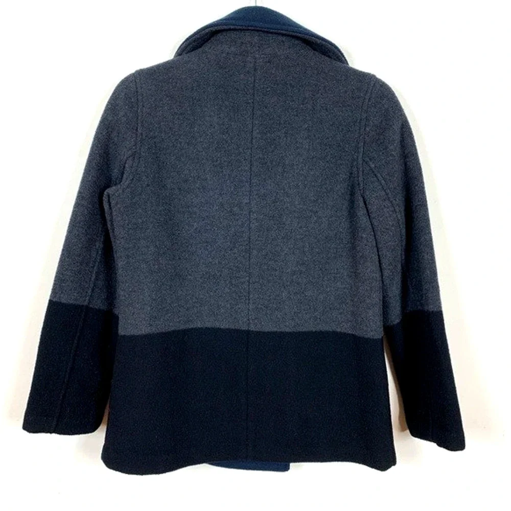 Vince Girl's Wool Colorblock Pea Coat Jacket Gray Navy Double Breasted Pockets S
